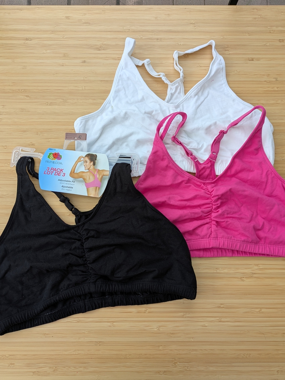 Fruit of the Loom Women's Bralette 3-Pack in White, Pink & Black